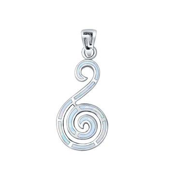Swirl Lab Created White Opal 925 Sterling Silver Charm Pendant